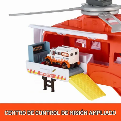 Vista 3 de Matchbox Helicóptero de emergencia, helicóptero grande y ambulancia