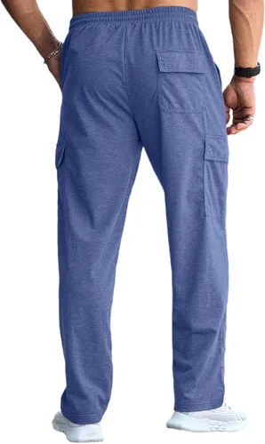 Vista 8 de CTU Pantalones deportivos holgados de moda para hombre, ligeros, para entrenamiento, pantalones deportivos con parte inferior abierta con bolsillos