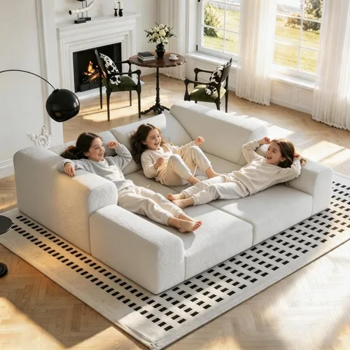 Vista 6 de Sofá Seccional Modular Cloud, Combinación DIY Sofá Modular para Sala de Estar, Sofás de Asiento de Amor de Tela Tejida Única con 2 Almohadas, Sofá