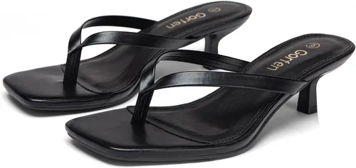 Vista 4 de Sandalias de tacón de gatitos para mujer, con puntera cuadrada, sin cordones, sandalias de tacón de 2 pulgadas, sandalias de fiesta, sandalias