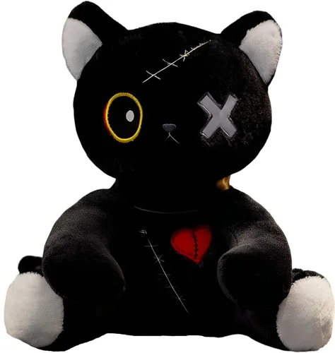 Vista 12 de Gato de peluche de estilo gótico, juguetes de peluche de zombis, muñeca de felpa suave de gato, adorable regalo de animal tapado para niños