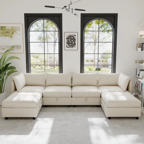 Vista 19 de ERYE Sofá modular de 68 pulgadas con asiento profundo, sofá modular de almacenamiento con respaldo y reposabrazos de combinación gratuita, sofá