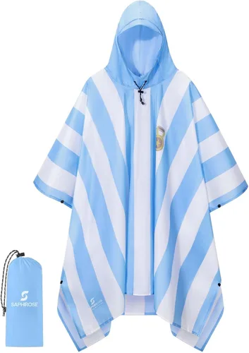 Vista 28 de SaphiRose Poncho de lluvia con capucha, impermeable, para hombres, mujeres y adultos Algas Azul 1 Pack