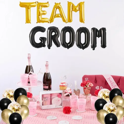 Vista 3 de Globos del novio del equipo dorado y negro para despedida de soltero para hombres, despedida de soltero/novio para ser/novio para ser decoración