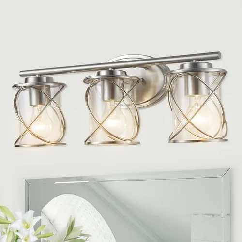 Vista 15 de mavcadonf Luces de Tocador de Baño de 2 Luces, Lámparas de Baño sobre el Espejo, Luz de Tocador Dorado Cepillado, Luces de Pared de Estilo Rústico