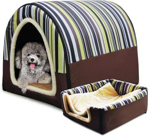 Vista 14 de Cama para gato o cama para perro, 2 formas de uso, casa de mascotas para interior con alfombra esponjosa, cubierta extraíble y lavable, fondo Grúas