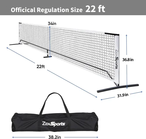 Vista 2 de ZENY Sistema de red de pickleball portátil con marco de metal y red de pickball de tamaño reglamentario de 22 pies con bolsa de transporte