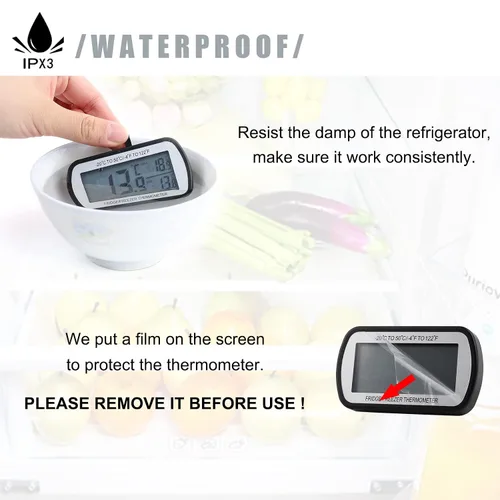 Vista 6 de AEVETE Termómetro Digital para Refrigerador Termómetro de Nevera para Congelador con Respaldo Magnético Pantalla LCD Grande, Sencillo y Fácil