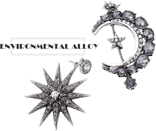 Vista 3 de MINIDUO aretes de luna y estrella para niñas, joyas, a la moda, aretes colgantes, para mujer, aleación, Negro