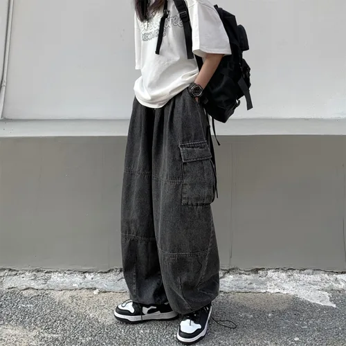 Vista 6 de Y2K - Pantalones de mezclilla holgados Emo Cyber Cargo Grunge Vintage Demin Ropa estética Hiphop Jogger Pantalones deportivos góticos Streetwear