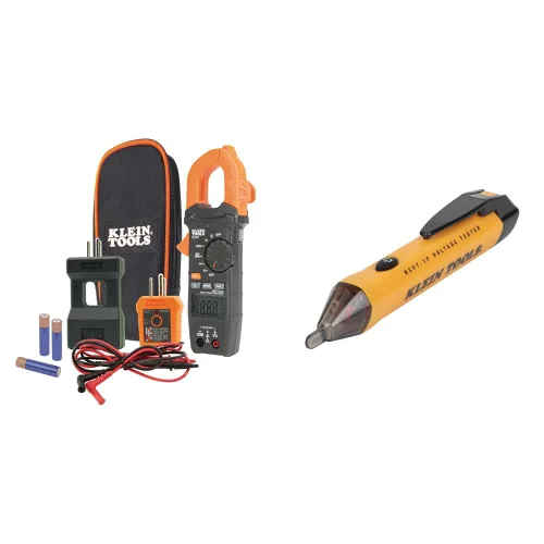 Vista 10 de Klein Tools CL120KIT - Kit de medidor de abrazadera digital de rango automático y probador de salida GFCI RT250 con pantalla LCD, probador
