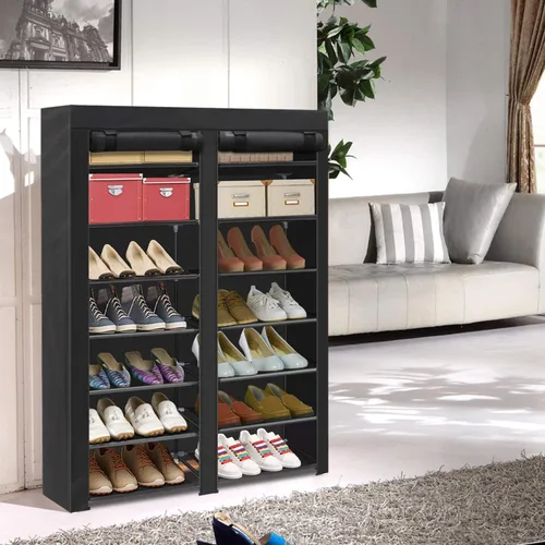 Vista 6 de ERONE - Organizador portátil de almacenamiento para zapatos, 28 pares, de doble fila, con cubierta de tela no tejida, estantería para zapatillas