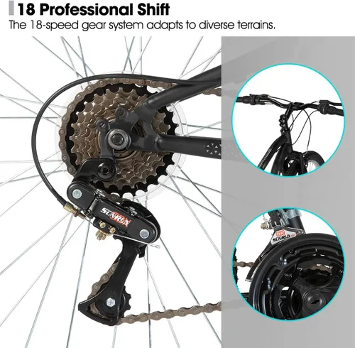 Vista 6 de Hiland Bicicleta de montaña de suspensión completa para hombre, 18 velocidades, rueda de 26 pulgadas, bicicleta de doble freno V para hombres