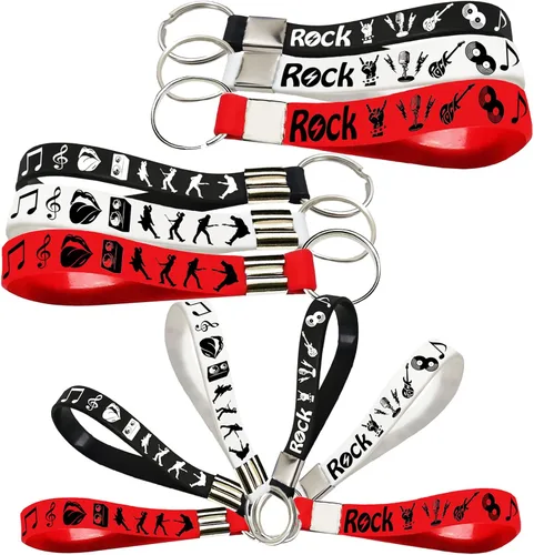 Vista 4 de 24 llaveros de silicona Rock and Roll, llaveros de goma -80s 90s Party Supplies Music Guitar Rap Hip Hop regalos de fiesta de cumpleaños