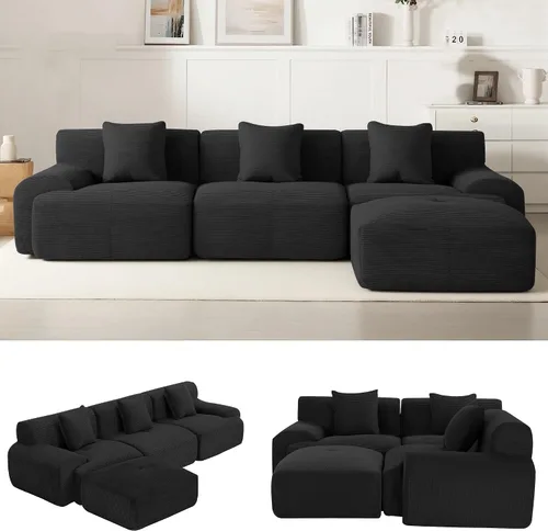 Vista 19 de Sofá Seccional Modular Cloud de 120", Sofá Sin Estructura, Sofás Tapizados en Forma de L con Asiento Profundo, Sofás de Pana Modernos y Acogedores