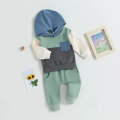 Vista 5 de Endorothii Conjunto de sudadera con capucha y pantalones de manga larga para bebé niño y niño, 2 piezas, ropa de otoño