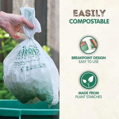Vista 5 de KC's - Bolsas de basura biodegradables pequeñas compostables de 3 galones, 25 unidades Bolsas de compost desechables extra duraderas con cierre