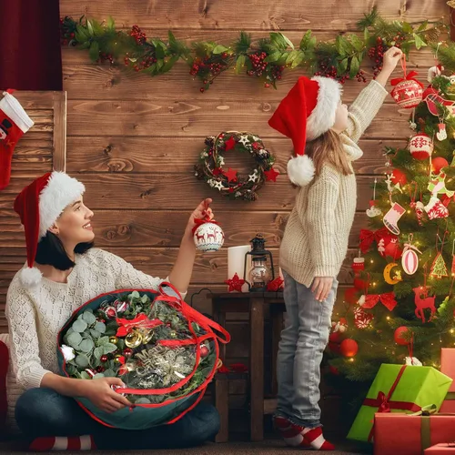 Vista 4 de Coume 4 bolsas de almacenamiento de coronas de Navidad, contenedor para coronas con ventana transparente para decoraciones de Navidad, bolsas