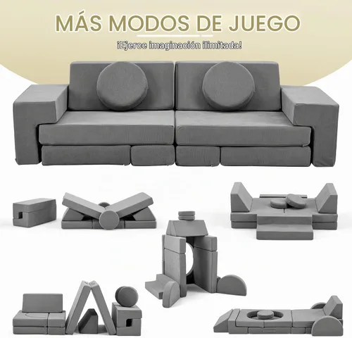 Vista 4 de Karl home Sofá infantil de 14 piezas, sofá modular de espuma para niños, color gris