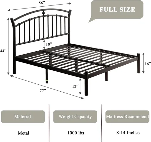Vista 2 de Feonase - Estructura de cama completa en negro, estructura de cama de metal resistente con 13 láminas de acero endurecido, almacenamiento de 12