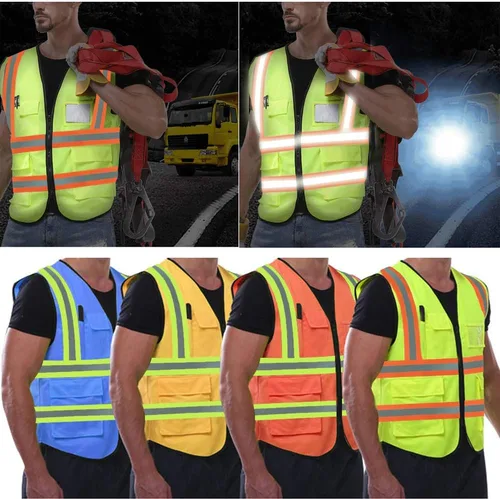 Vista 5 de Personalizar su texto/logotipo/imagen chaleco de seguridad de alta visibilidad ropa de trabajo de protección con tiras reflectantes