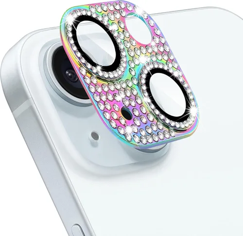 Vista 50 de Protector de lente de cámara para iPhone 13 & iPhone 13 Mini, brillante con diamantes de imitación 3D con purpurina, cubierta de cámara de vidrio
