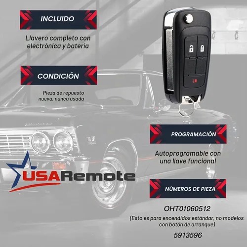 Vista 4 de Llavero de coche con control remoto de entrada sin llave abatible compatible con Chevy Equinox, Sonic, Terrain 2010-2017 (OHT01060512 3-btn)