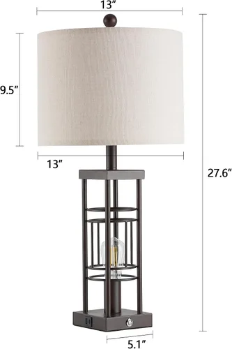 Vista 7 de Reaketon Juego de 2 lámparas de mesa para sala de estar con puertos de carga USB, lámparas de estilo granja regulables de 3 vías de 70 cm