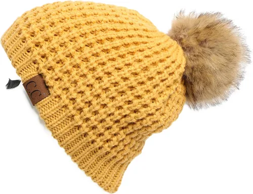 Vista 51 de Gorro unisex liso con pompón y ribete (HAT-43) de C.C Hatsandscarf Exclusives Marfil