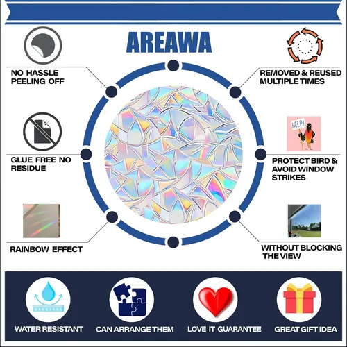 Vista 2 de 6 calcomanías de mandala para ventana para prevención de huelgas de pájaros, reutilizable, diseño de arco iris que se adhiere para salvar pájaros
