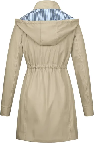 Vista 2 de Gabardina de lluvia para mujer, impermeable, con capucha, ligera, larga, con forro a rayas, chubasquero para lluvia