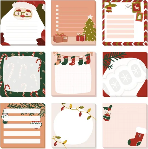 Vista 11 de 16 piezas de blocs de notas adhesivas de Navidad con Papá Noel, dulces, calcetines, notas de trabajo y estudio, 480 piezas de notas autoadhesivas