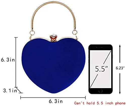 Vista 2 de Goclothod Bolso de mano en forma de corazón para mujer, bolso de hombro de terciopelo, bolsos de noche