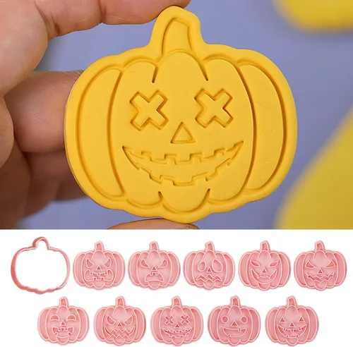 Vista 5 de 10 cortadores de galletas de calabaza de Halloween, sellos de galletas Jack
