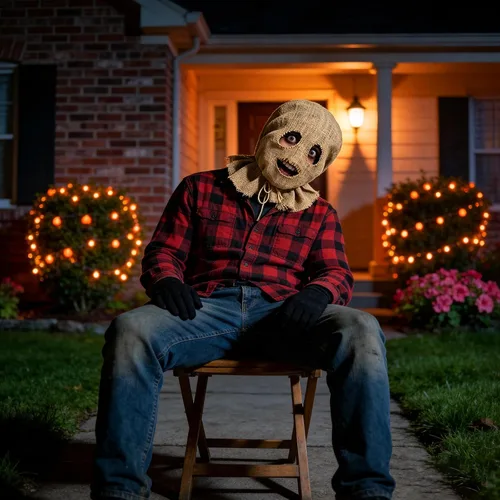 Vista 3 de Scarecrow Halloween Mask Horror Burlap Clown Skull Costume