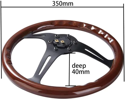 Vista 7 de Volante universal Kyostar de 14 pulgadas, estilo clásico Grant Nostalgia, grano de madera, negro, con botón de bocina