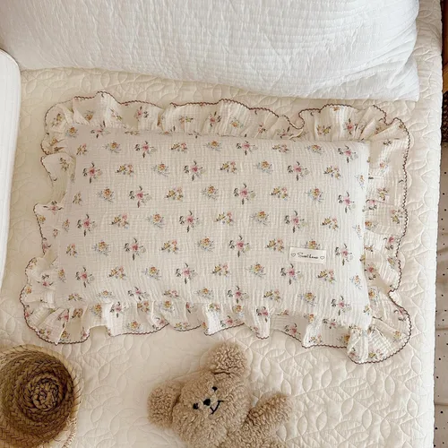 Vista 6 de BuLuTu Funda de almohada de muselina de algodón para niños pequeños con bonito patrón de flores de azalea, súper suave, funda de almohada para cuna