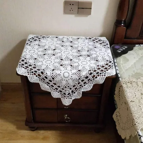 Vista 9 de Damanni Mantel de encaje de ganchillo hecho a mano de algodón beige, cuadrado, 19 pulgadas