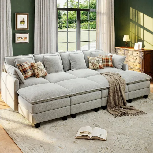 Vista 23 de Seccional Cloud Couch de 107", Sofá Seccional Modular en Forma de U, Sofá de Asiento Profundo de 4 Asientos con 6 Almohadas Extraíbles Lavables y 2