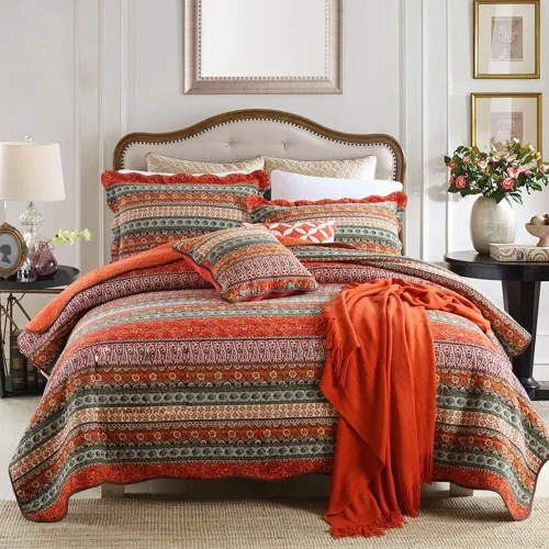 Vista 15 de NEWLAKE Juego de colchas tamaño queen, conjunto de colcha de algodón con diseño de retazos en colores azul y negro con patrones a cuadros, colcha