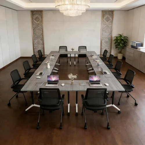 Vista 4 de Mesa de conferencias plegable, mesas de sala de conferencias con ruedas, mesa rectangular grande y plegable para reuniones de 6 a 12 personas, mesa