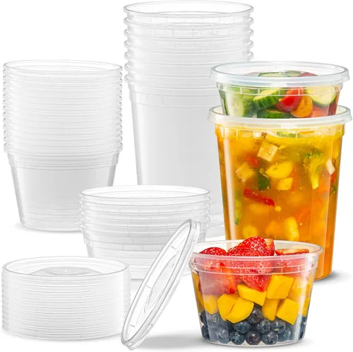 Vista 12 de 8 onzas – 24 juegos de recipientes de plástico para almacenamiento de alimentos con tapas flexibles herméticas para microondas, sin fugas, lavables