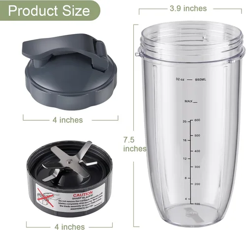 Vista 3 de Equust 5 vasos de 32 onzas con tapa abatible para llevar y cuchilla extractora compatibles con piezas de repuesto NutriBullet 600 w/900 w accesorio