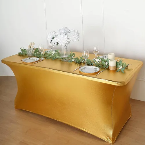 Vista 10 de BalsaCircle - Mantel metálico de elastano ajustable de 6 pies, color plateado, decoración de fiesta de boda, suministros de catering para el hogar