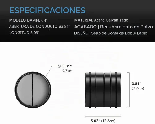 Vista 4 de AC Infinity Amortiguador de contraflujo de 4 pulgadas, inserto de conducto de flujo de aire unidireccional con aspas plegables con resorte