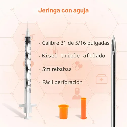 Vista 2 de Jeringas con aguja, U-100 1ml 31G 5/16" (8mm) Jeringa desechable, Suministros de laboratorio envueltos individualmente, Paquete de 30