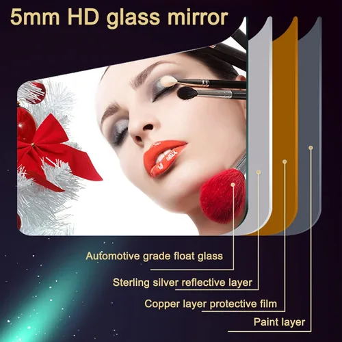 Vista 3 de Espejo de pared irregular sin marco con luz LED, espejo de baño retroiluminado con LED tricolor regulable, espejo de maquillaje asimétrico con gotas