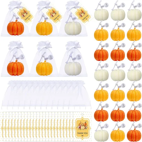 Vista 8 de Treela Juego de 24 velas de calabaza para otoño, baby shower, regalos de fiesta para invitados de calabaza, regalos de agradecimiento a granel