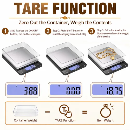 Vista 5 de SKEAP Báscula digital para joyeros y coleccionistas, escala digital de monedas con pantalla LCD retroiluminada, función de tara, ideal para piedras