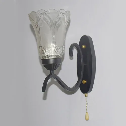 Vista 4 de Lámpara de pared con interruptor de cadena de tracción E27, lámpara de noche para dormitorio, sala de estar, pantalla de vidrio de metal, moderna